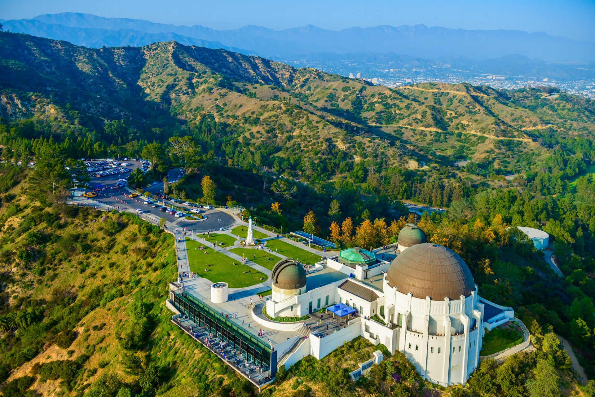 An aerial view of Griffith Observatory in Los Angeles